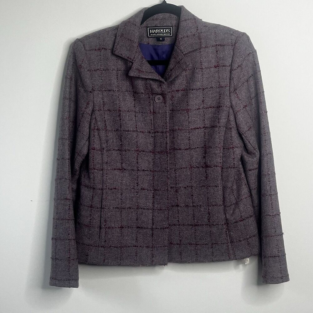 Harold's Vintage Tweed Purple Plaid Blazer Womens Size 6 - Picture 7 of 9